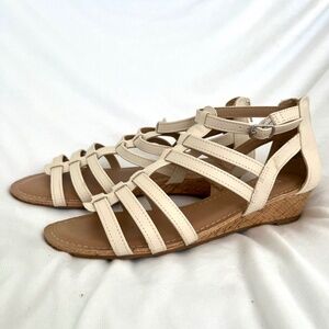 Esprit Carrie cream sandals with cork wedge and back zip size 8
